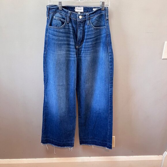 Frame Le Pixie HighNTight Wide Leg Jeans Size 28 Blue Denim Raw Hem Cotton Blend - Picture 1 of 5